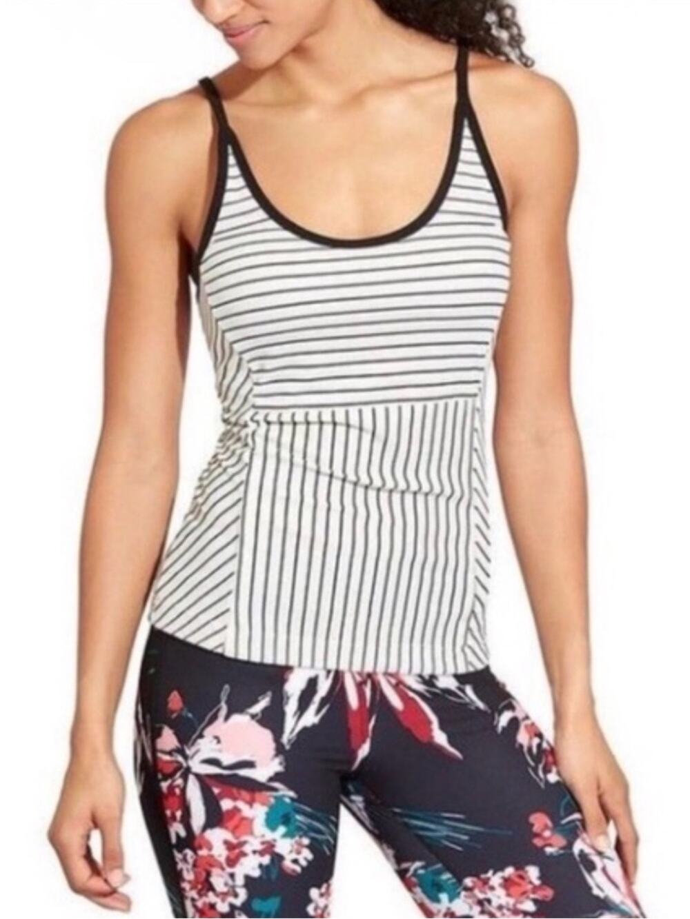 DEREK LAM 10 CROSBY ATHLETA Striped Racerback Ribbed Tank Top - White & Black M